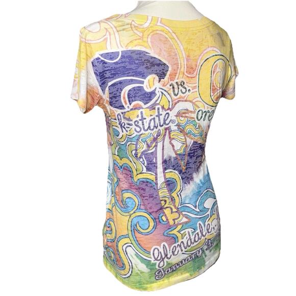 2013 Fiesta Bowl Shirt KS OR Womens LG V Neck Burnout Camo Trippy Rainbow Color - Picture 6 of 9
